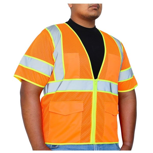 Glowshield Class 3, Hi-Viz Orange Mesh Safety Vest, Size: Large SV703FO (L)